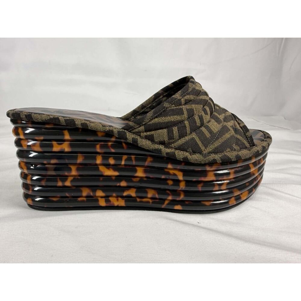 Fendi Zucca Canvas Promenade Wedge Platform Slide Sandals US 10 SPB-TS 368877 - Picture 10 of 13